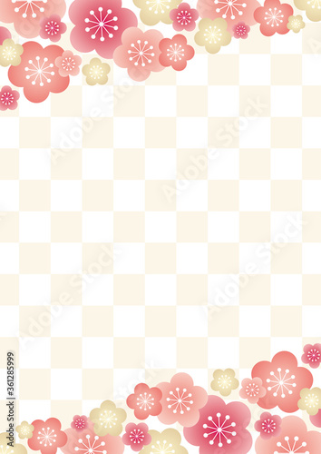 年賀状 節分素材 梅と市松模様の背景イラスト 桃白 Adobe Stock でこのストックベクターを購入して 類似のベクターをさらに検索 Adobe Stock