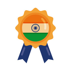 Wall Mural - Independece day india celebration flag in medal flat style icon