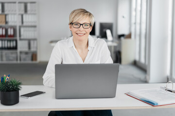 Friendly businesswoman looking at the camera