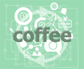 Poster - Text Coffee. Food concept . Infographic template. Flat design web graphics elements.