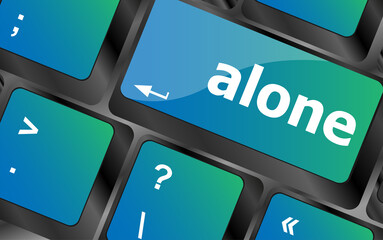 Poster - alone words concept with key on keyboard