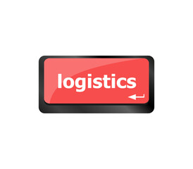 Poster - logistics words on laptop keyboard, business concept