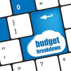 Poster - budget breakdown words on computer pc keyboard