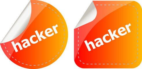 Poster - hacker stickers set on white, icon button isolated on white