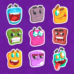 Sticker - Funny Emojis Stickers Set, Emoticons with Different Moods Cartoon Vector Illustration