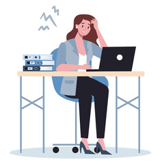 Poster - exhausted business woman in the office. business character with lack