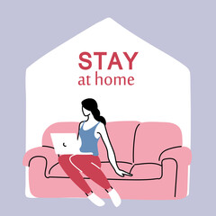 Sticker - young woman working from home