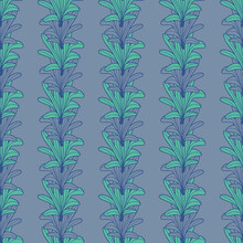 Vector Green Violet Leaves, Petals Seamless Pattern