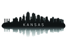 Kansas Skyline In Black With Reflection