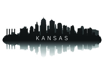 Poster - kansas skyline in black with reflection