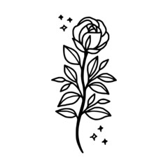 Hand drawn rose flower element. Floral line art for feminine logo, icon, business card, wedding invitation, or decoration