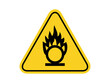 isolated oxidizing agent, common hazards symbols on yellow round triangle board warning sign for icon, label, logo or package industry etc. flat paperwork style vector design. 