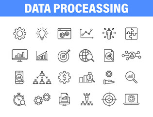 Poster - Set of 24 Data Proceassing web icons in line style. Graphic, analytics, statistic, network, diagrams, digital. Vector illustration.