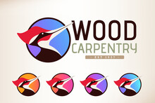 Wood Pecker Best Original Logo Design Gradient Effect Elements Sign Symbol Inspiration And Concept For Wood, Carpentry, Construction And Woodpecker - Vector Woodworking Creative Emblem Stamp Carpenter