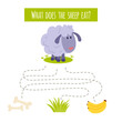 Matching children educational game. Match sheep and food. Activity for preschool years kids and toddlers. . Vector illustration