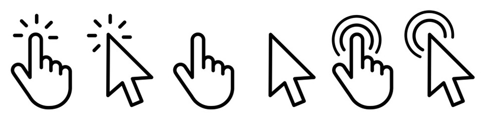 Poster - Hand clicking icon collection.Pointer click icon. Hand icon design.Set of Hand Cursor icons click and Cursor icons click. Click cursor icon.