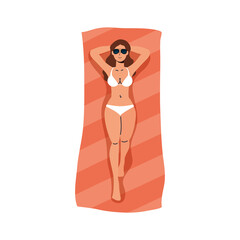 Sticker - Girl cartoon with bikini and glasses on towel vector design