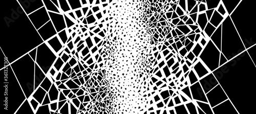 Fotomural explosion of the wall on fragments of fragments. abstract banner.