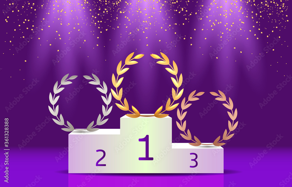 winners podium with laurel wreath. three prizes. Stock Vector | Adobe Stock