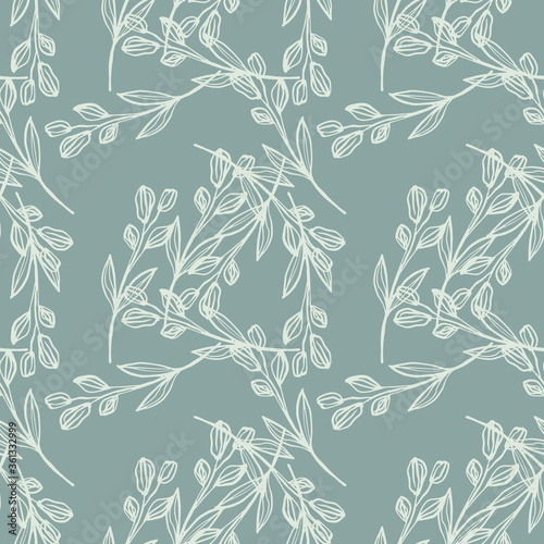 Fotografía Creative line art leaf seamless pattern on green background