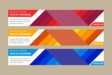 Poster - Vector abstract banner design web template. set of modern horizontal website banners with colorful diagonal shapes for construction, teamwork, tech, communication. Clean header  with overlay paper cut