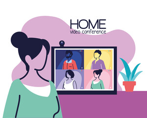 Sticker - woman on video conference from home