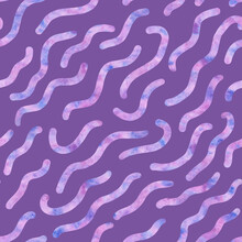 Watercolor Pink Stripes On Purple Background. Seamless Pattern. Watercolor Stock Illustration. Sweet Jelly Candy Worms. Diagonal Stripes. Design For Backgrounds, Wallpapers, Covers, Textile, Packaging