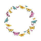 Fototapeta Motyle - Watercolor butterfly round frame