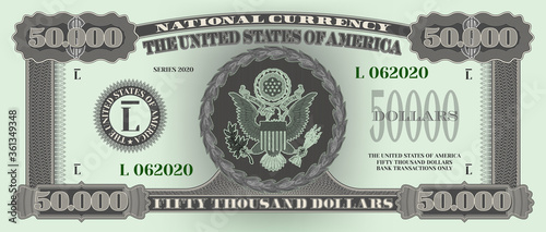 Cuadros en Lienzo Fictional US paper money with a face value of 50000 dollars