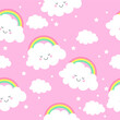 © Maria - Cute kawaii clouds and rainbow seamless pattern. Vector illustration.