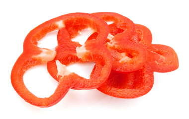  red pepper slices on white background