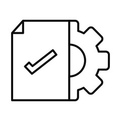 document with check mark and gear wheel icon, line style