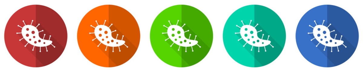Aufkleber - Virus icon set, coronavirus, covid-19, infection, red, blue, green and orange flat design web buttons isolated on white background, vector illustration