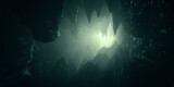 Fototapeta Perspektywa 3d - light in dark cave with stalactites 3d illustration
