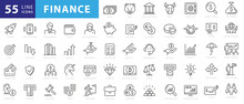Vector Business And Finance Editable Stroke Line Icon Set With Money, Bank, Check, Law, Auction, Exchance, Payment, Wallet, Deposit, Piggy, Calculator, Web And More Isolated Outline Thin Symbol