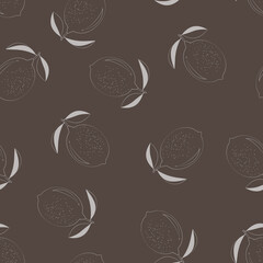 Vector seamless pattern of lemon silhouette on a brown background.