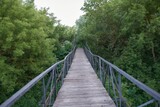 Fototapeta Dziecięca - A suspension bridge over Insar river.