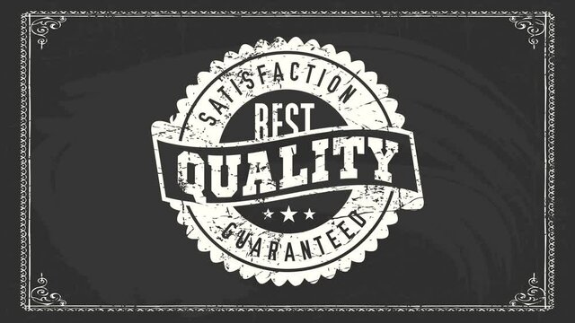 best quality satisfaction guaranteed sign with white grunge chalk rounded icon over blackboard for textile company