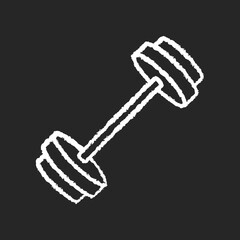 Sticker - Barbell chalk white icon on black background. Health club, gym equipment for intense strongman training. Bodybuilding, powerlifting. Bar with weight plates isolated vector chalkboard illustration