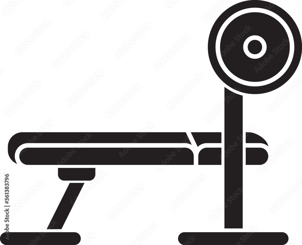 Weight bench black glyph icon. Fitness center, health club, home gym  equipment. Strongman training silhouette symbol on white space.  Professional weight lifting bench vector isolated illustration Stock Vector  | Adobe Stock, image size:1000x812