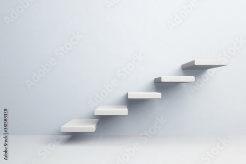 Fotomural White stair step to growth success, 3d render, progress way and forward achievem