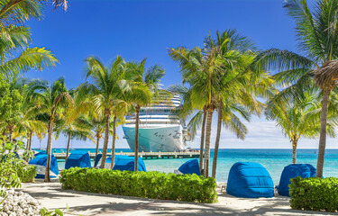 Wall Mural - Cruise ship docked at tropical port on sunny day