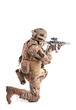 Portrait Of A Soldier Holding Gun against a white background. isolated. u.s. soldier