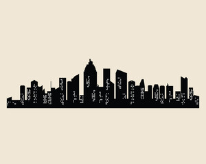 Poster - Cities silhouette. Black town skyline background. Cityscape jpeg illustration