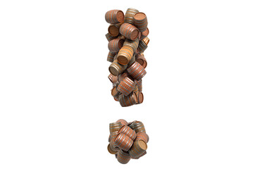 Poster - Exclamation mark from wooden barrels, 3D rendering