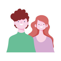 Sticker - young couple cartoon character isolated icon design white background