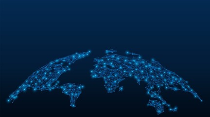 Wall Mural - Network map of the world. Connection point. Low-poly design. Blue background.