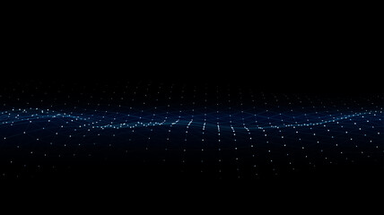 Fototapete - Vector abstract futuristic digital landscape with particles dots and stars on horizon. computer geometric digital connection