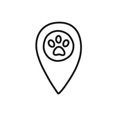 map pointer pet shop doodle icon, vector line illustration