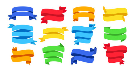Wall Mural - ribbon set. decorative icons, tape blank flat collection. design for greeting cards, banners invitat